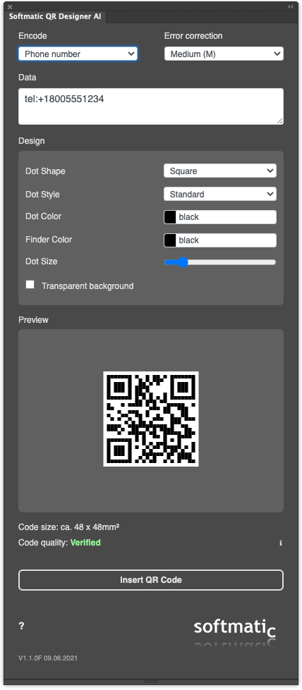 Screenshot: QR Codes mit Handy- oder Telefonnummer erstellen