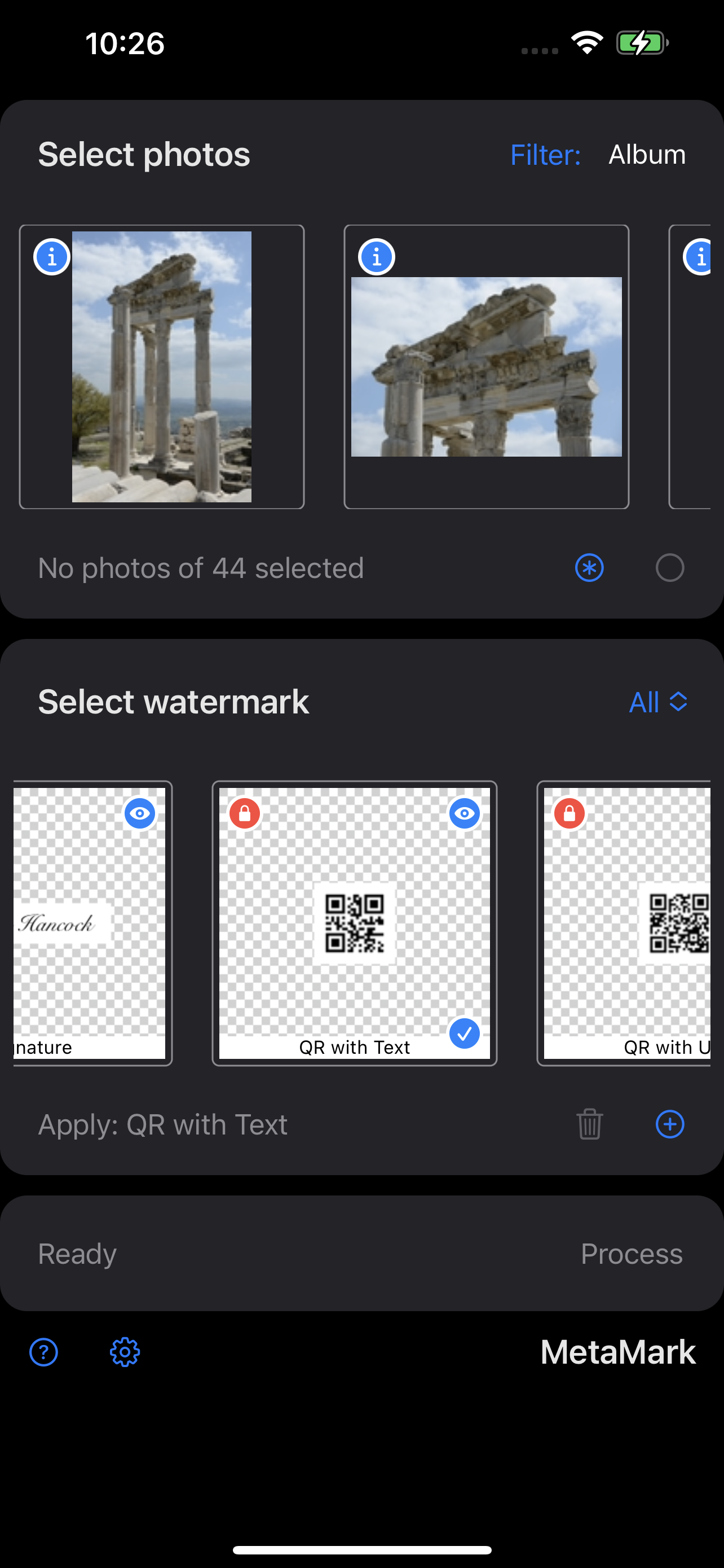 MetaMark Watermark Photos on iPhone Select Album