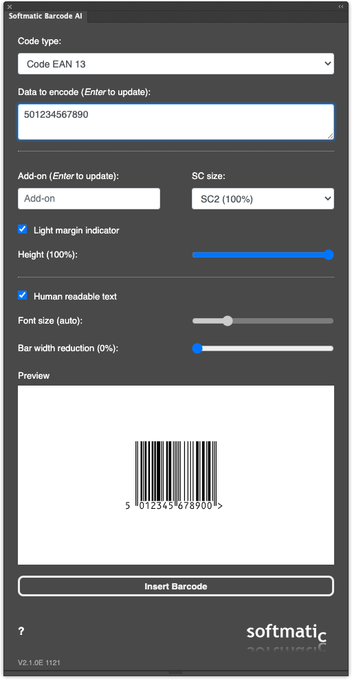 InDesign enter data for barcode
