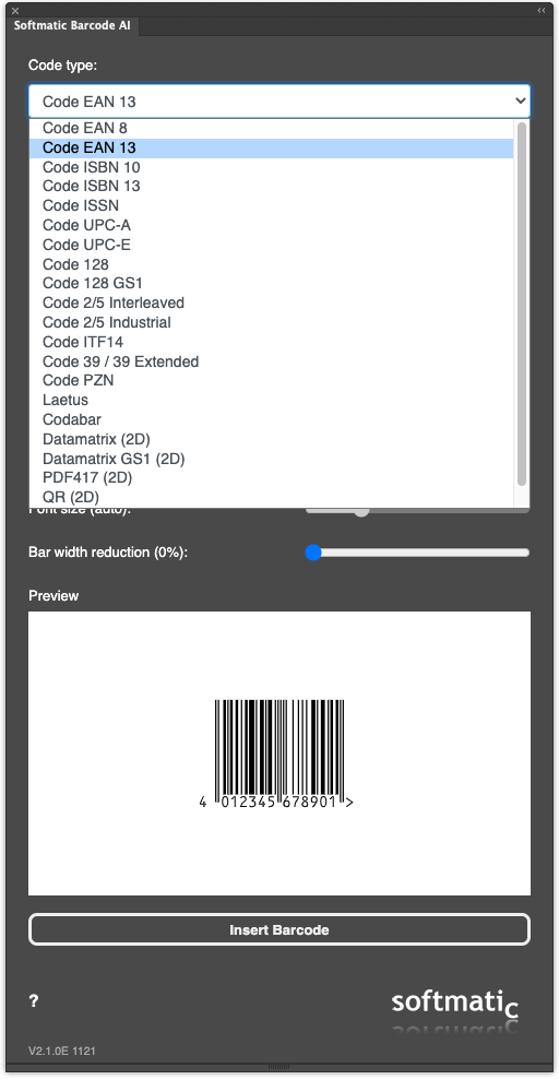 InDesign select barcode type
